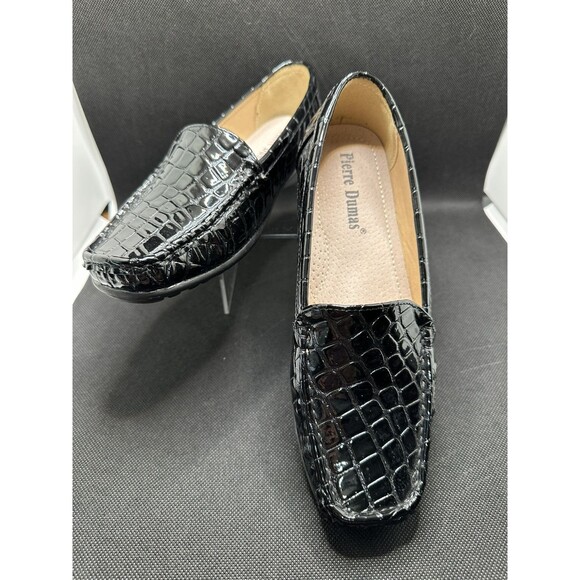 Pierre Dumas “Hazel” Women's 6.5M Black Patent Croc Embossed Casual Loafers - Picture 1 of 8